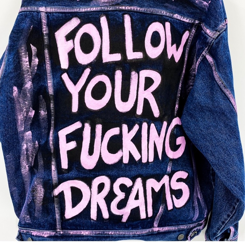 Custom Painted Ex-Boyfriend Denim Trucker Jacket L - Picture 9 of 15